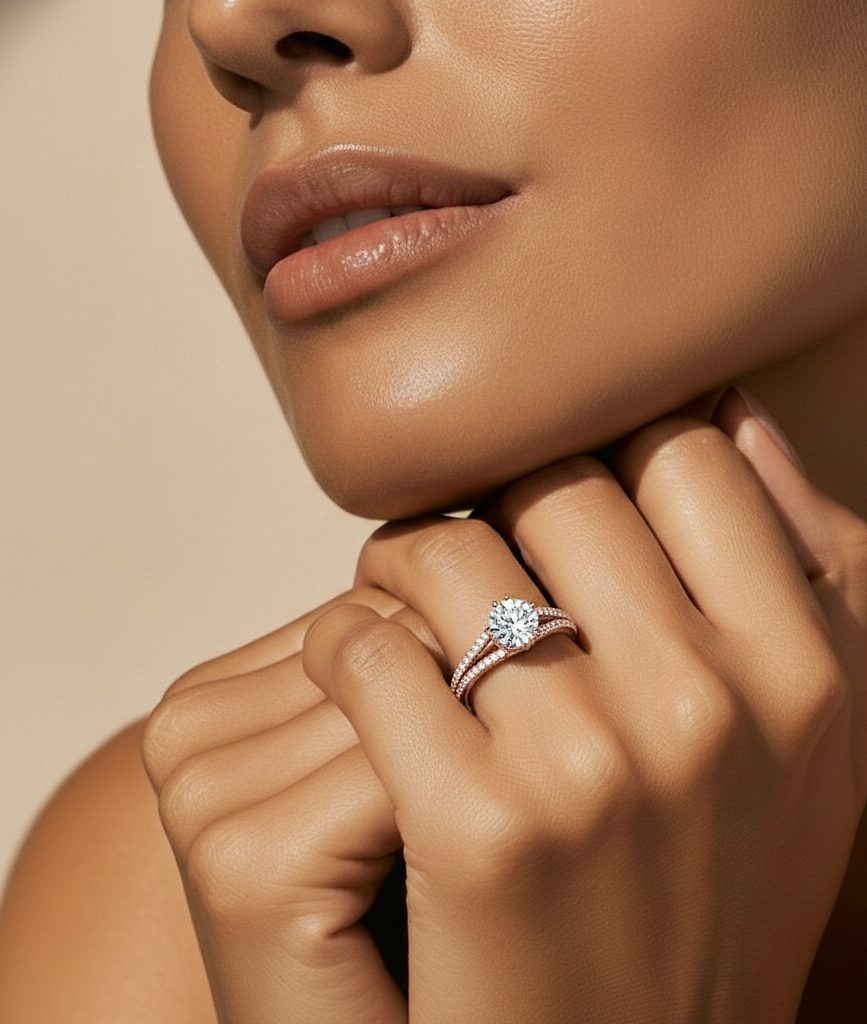 1.05 CT Colorless Round Shaped Lab Grown Diamond Ring, Accented  Engagement Ring For Her - HIGHCARAT DIAMONDS #wearthelook
