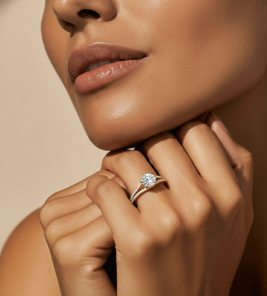 1.05 CT Colorless Round Shaped Lab Grown Diamond Ring, Accented  Engagement Ring For Her - HIGHCARAT DIAMONDS #wearthelook