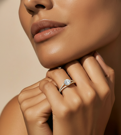 1.05 CT Colorless Round Shaped Lab Grown Diamond Ring, Accented  Engagement Ring For Her - HIGHCARAT DIAMONDS #wearthelook