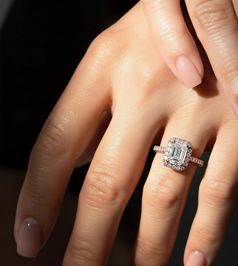 1.06 CT emerald and round cut lab grown diamond wedding ring in a dazzling  new look - HIGHCARAT DIAMONDS #wearthelook