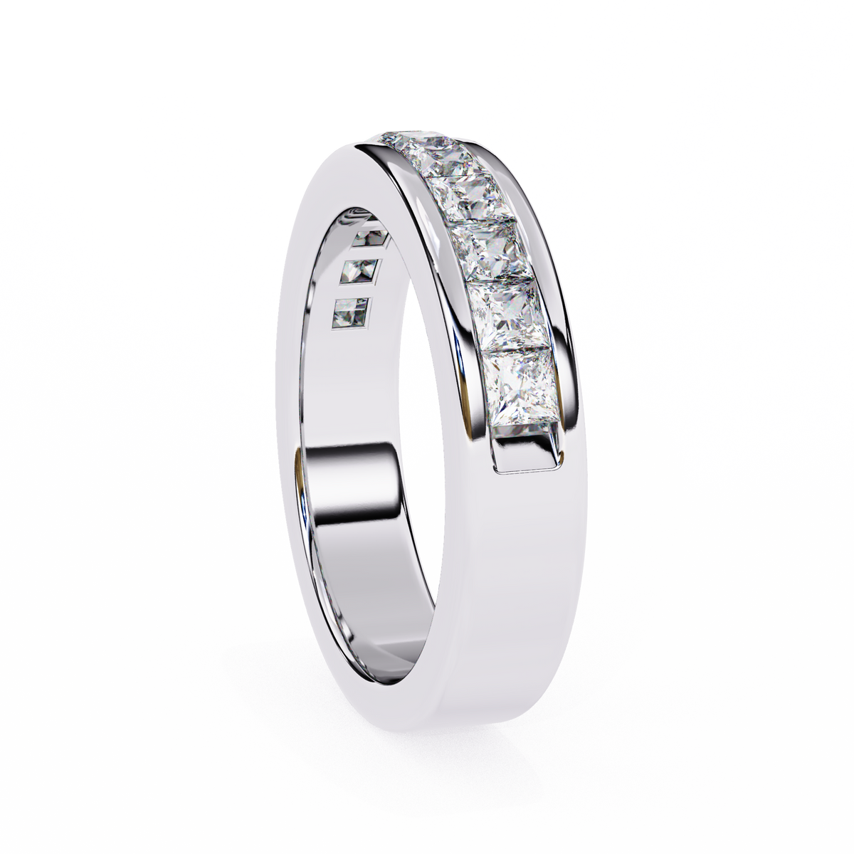 1.07Ct Princess Cut Diamond Half Eternity Bezel Set 18k Yellow Gold Sparkling Band Annivrasry Gift for Her - HIGHCARAT DIAMONDS