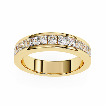 1.07Ct Princess Cut Diamond Half Eternity Bezel Set 18k Yellow Gold Sparkling Band Annivrasry Gift for Her - HIGHCARAT DIAMONDS