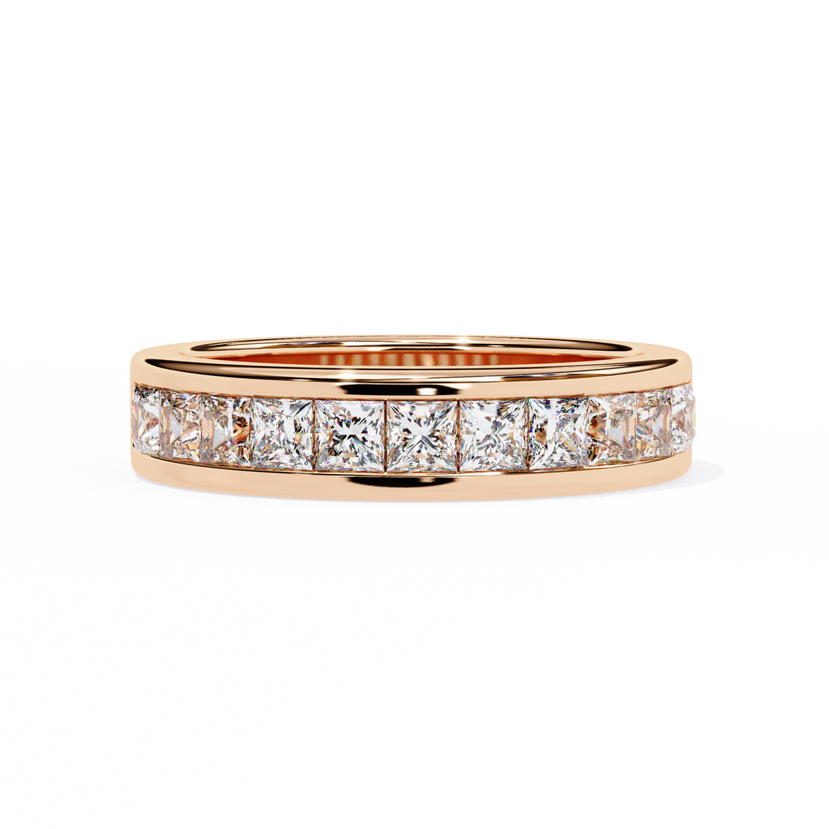 1.07Ct Princess Cut Diamond Half Eternity Bezel Set 18k Yellow Gold Sparkling Band Annivrasry Gift for Her - HIGHCARAT DIAMONDS