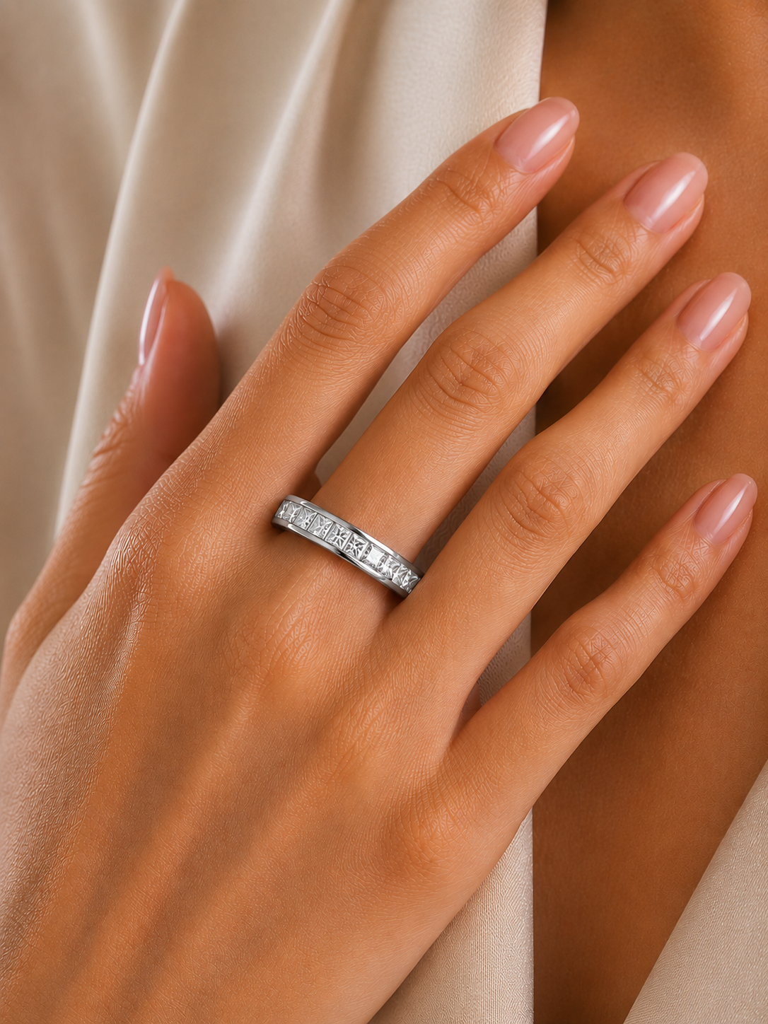 1.07Ct Princess Cut Diamond Half Eternity Bezel Set 18k Yellow Gold Sparkling Band Annivrasry Gift for Her - HIGHCARAT DIAMONDS