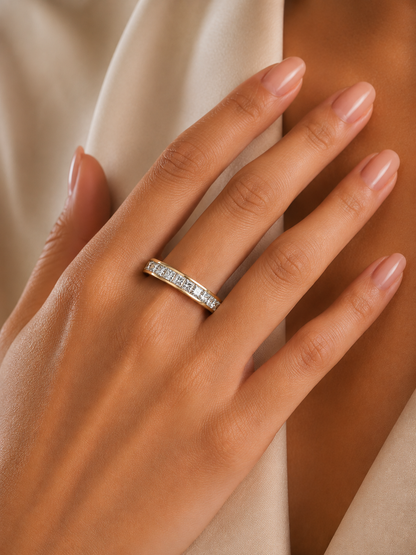 1.07Ct Princess Cut Diamond Half Eternity Bezel Set 18k Yellow Gold Sparkling Band Annivrasry Gift for Her - HIGHCARAT DIAMONDS