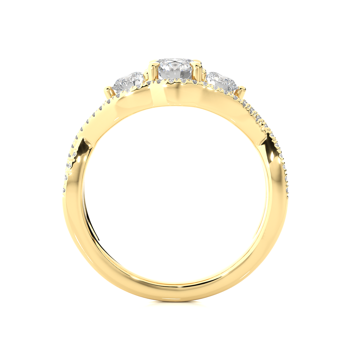 18K Solid Gold Ring, 1.07 Ct Three Stones With Pave And Side Stones Special Round Shape Ring For Women - HIGHCARAT DIAMONDS