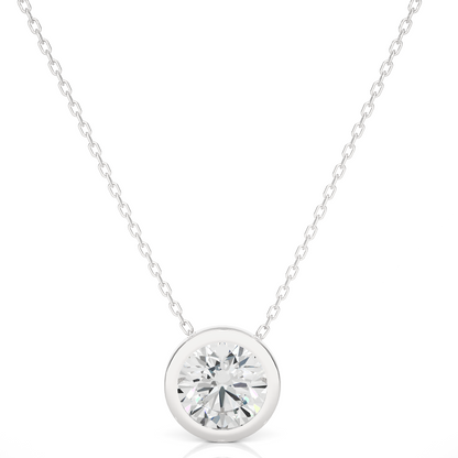 1.08 CT Labgrown Diamond Solitaire Pendant Round Bezel-Set Necklace for Women's - HIGHCARAT DIAMONDS