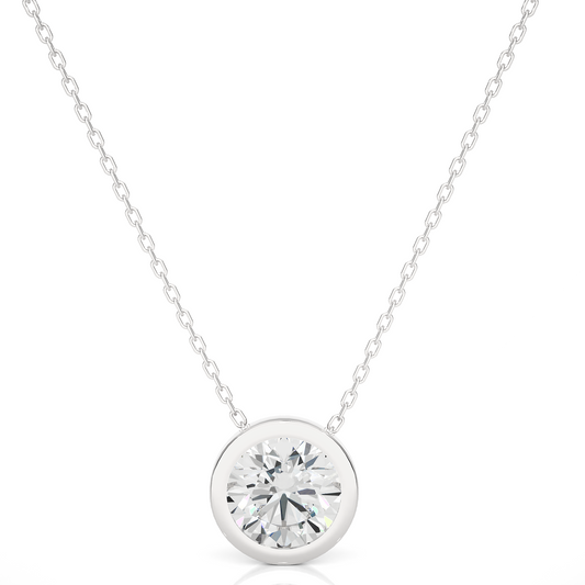 1.08 CT Labgrown Diamond Solitaire Pendant Round Bezel-Set Necklace for Women's - HIGHCARAT DIAMONDS