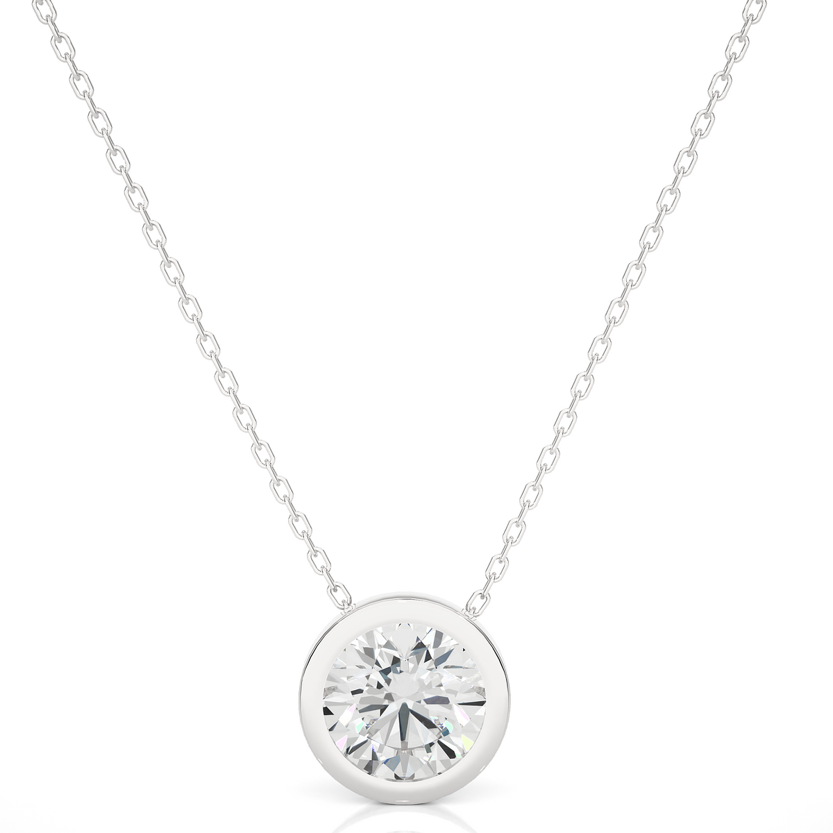 1.08 CT Labgrown Diamond Solitaire Pendant Round Bezel-Set Necklace for Women's - HIGHCARAT DIAMONDS
