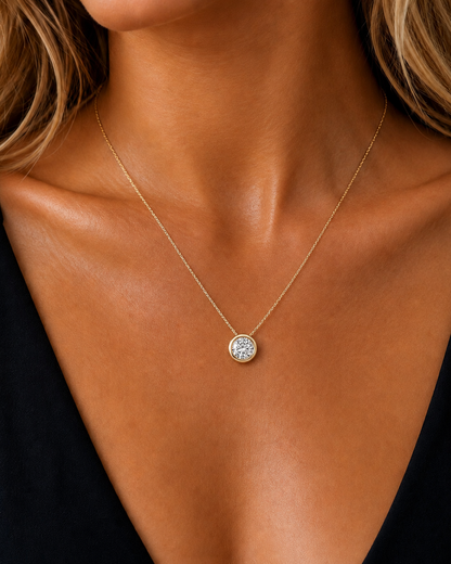 1.08 CT Labgrown Diamond Solitaire Pendant Round Bezel-Set Necklace for Women's - HIGHCARAT DIAMONDS