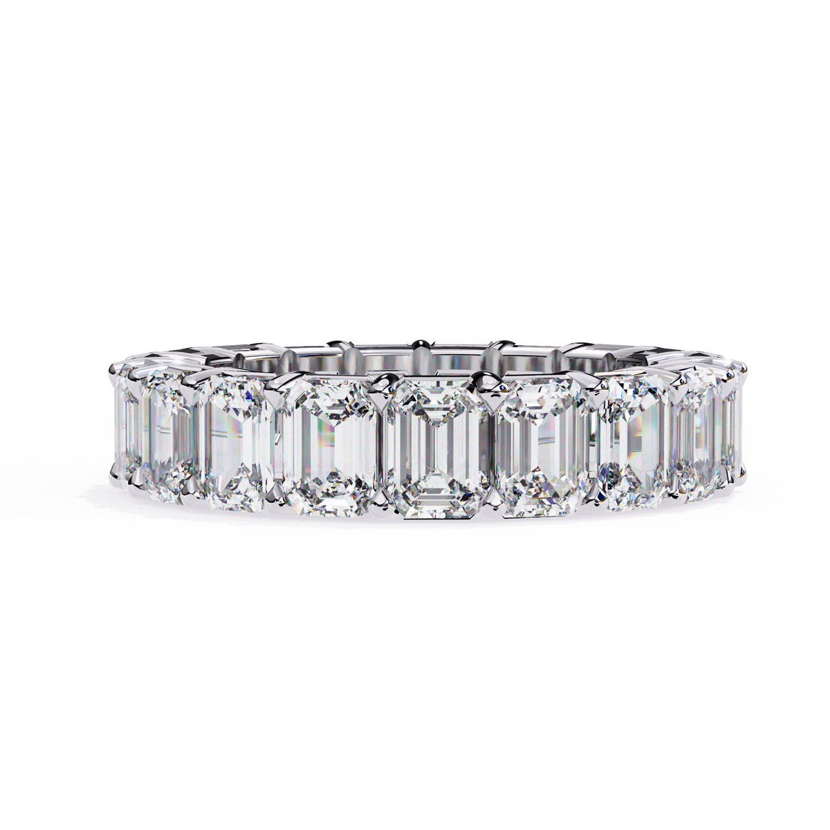 Emerald cut eternity band ring with lab grown diamonds