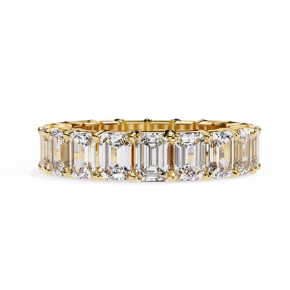 Full eternity ring with emerald cut diamond settings