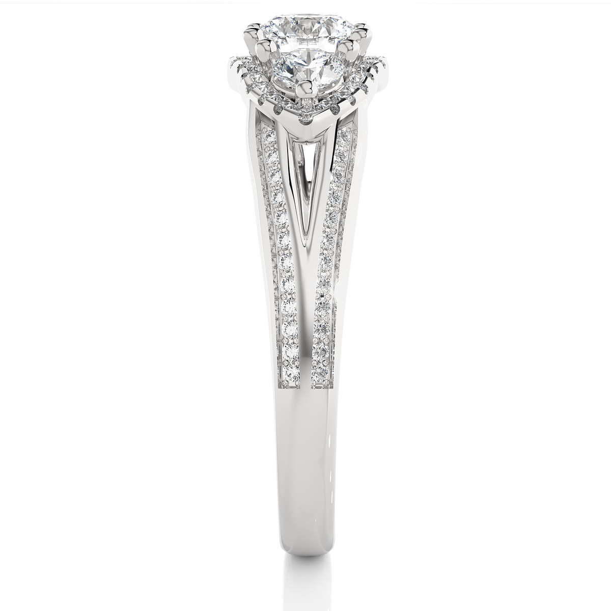 1.13 CT Round cut Three Stone Lab Grown Diamond And Also Side Stones  Accented  Engagement Ring - HIGHCARAT DIAMONDS