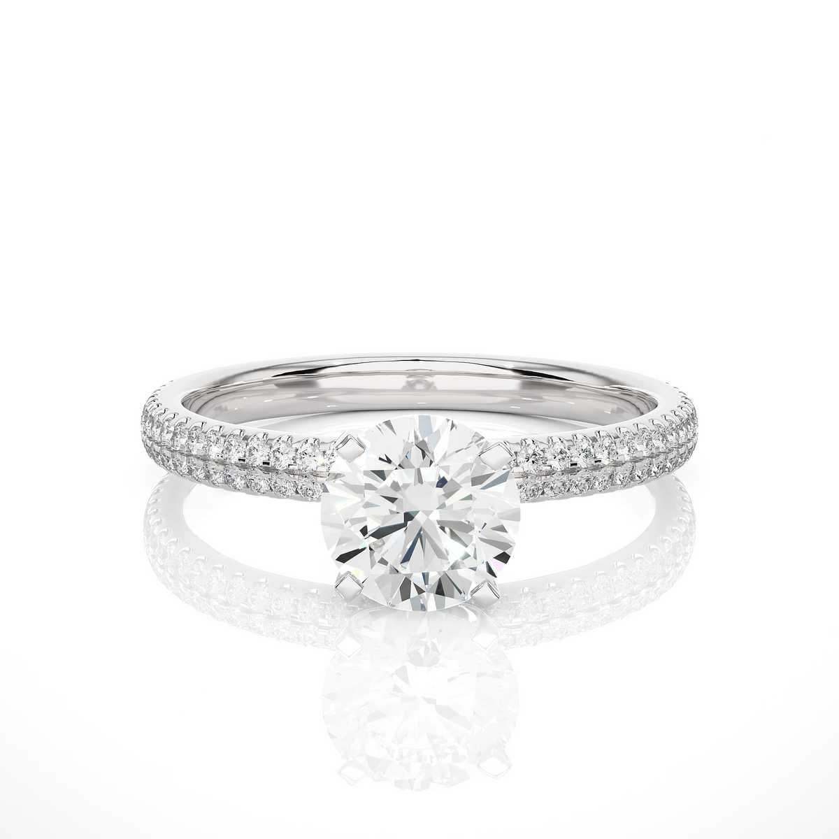 1.14 Carat Round Cut Diamond, Minimalist Solitaire Pav & Side Stones Ring For you In Every Occasion - HIGHCARAT DIAMONDS