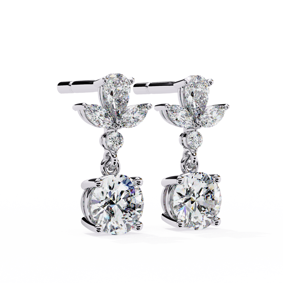 1.17Ct Round, Marquise And Pear Cut Diamond Delicate Stunning Dainty Statement Drop Bridesmaid Earring Gift For Women's - HIGHCARAT DIAMONDS
