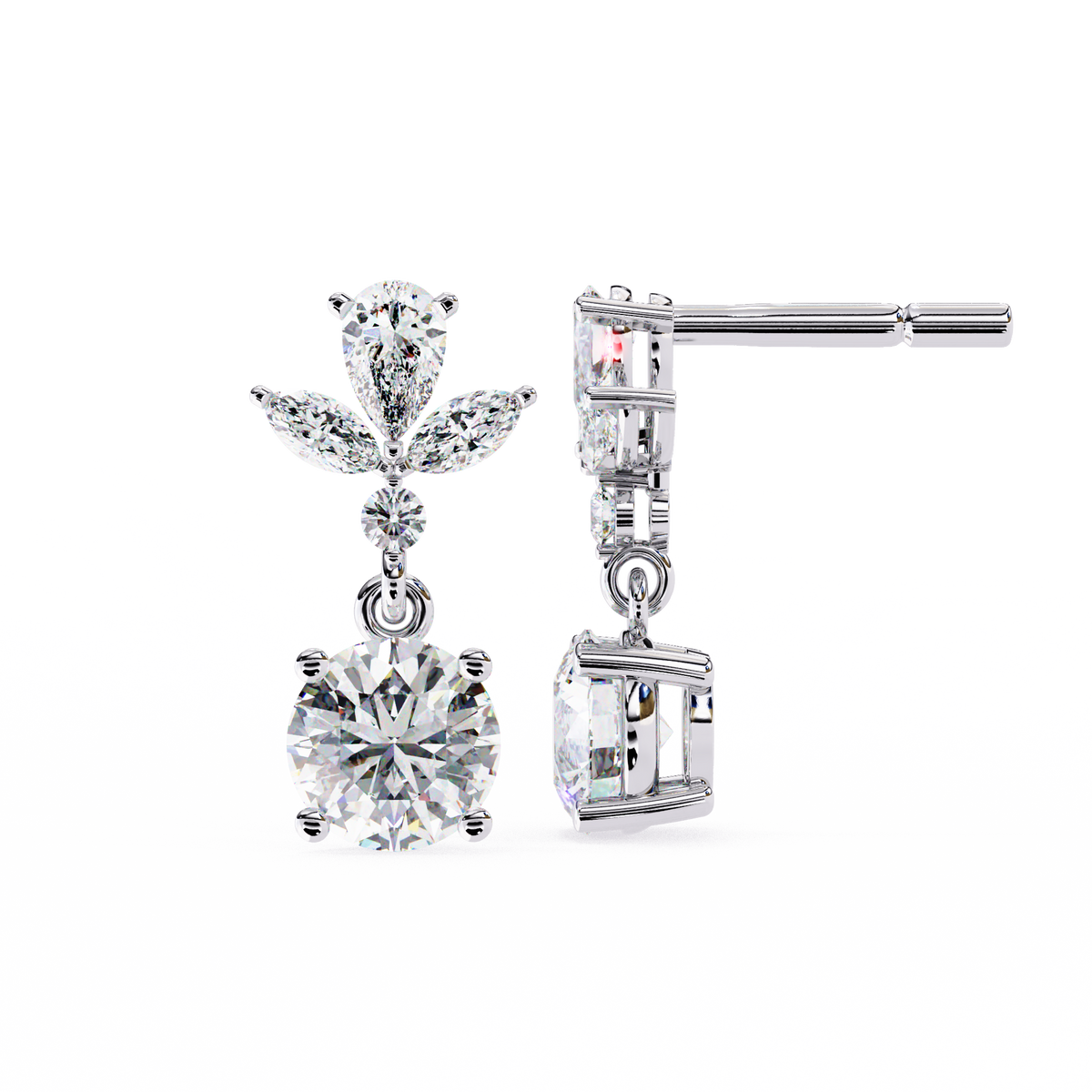 1.17Ct Round, Marquise And Pear Cut Diamond Delicate Stunning Dainty Statement Drop Bridesmaid Earring Gift For Women's - HIGHCARAT DIAMONDS