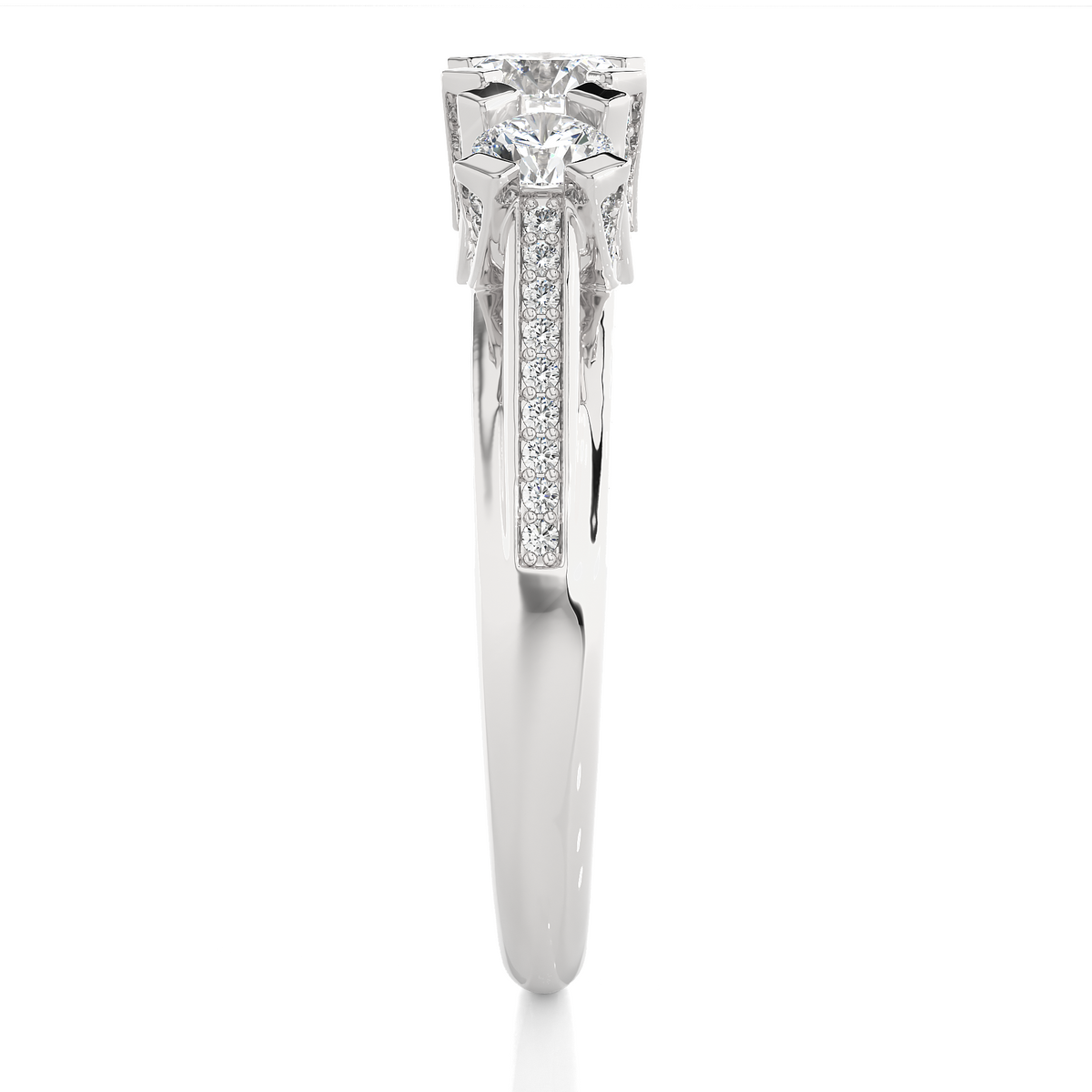 1.19 Ct Round Cut Lab grown Diamond Ring Three stone And Pave and Side Stone wedding Ring For Her - HIGHCARAT DIAMONDS