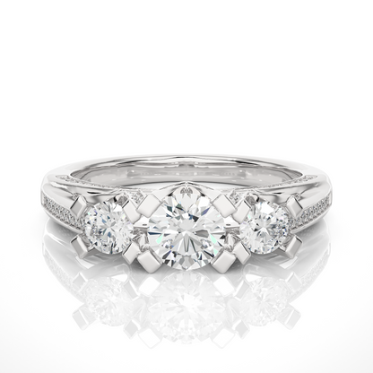 1.19 Ct Round Cut Lab grown Diamond Ring Three stone And Pave and Side Stone wedding Ring For Her - HIGHCARAT DIAMONDS