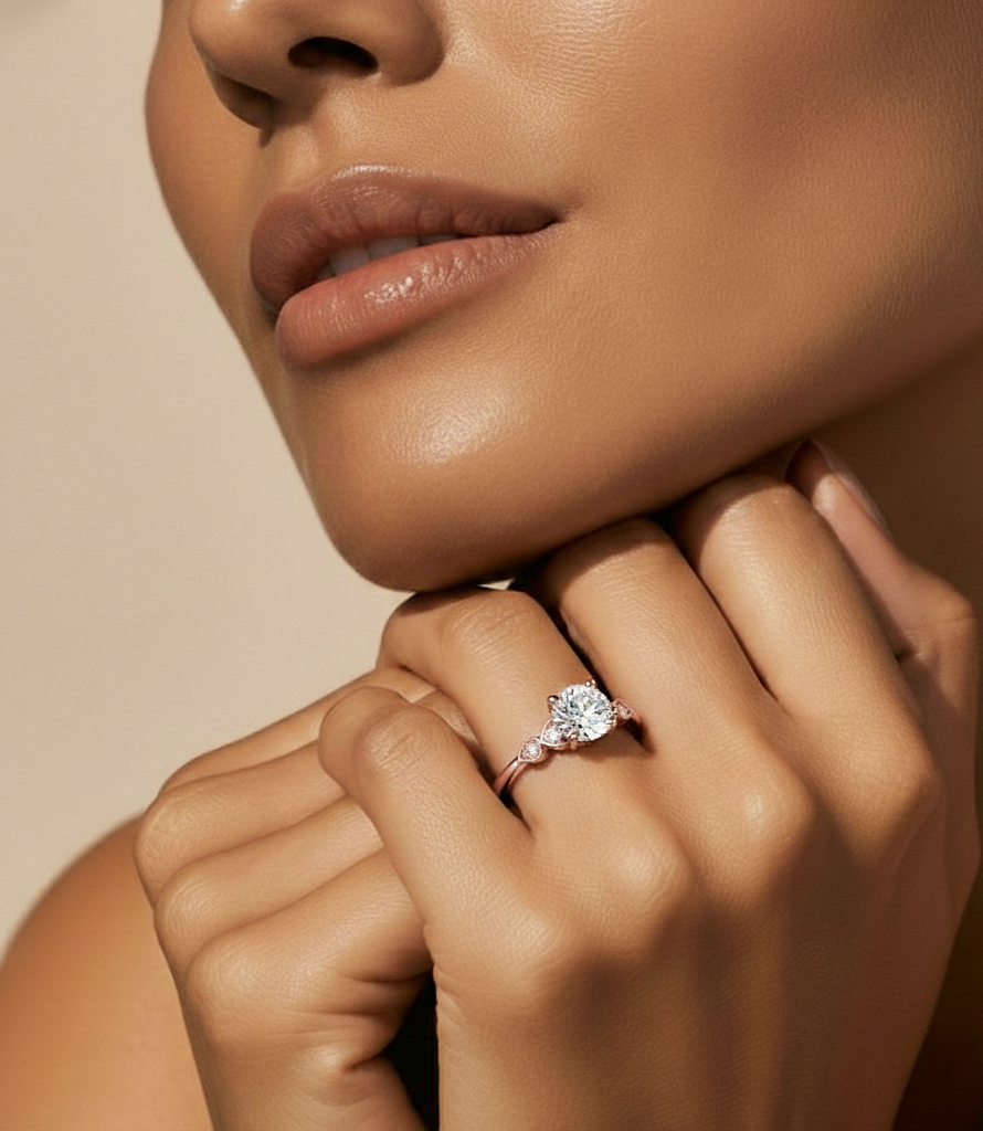 1.21 Carat Handcrafted Round Cut Lab Grown Diamond Ring With 14k solid gold Accent Ring for her - HIGHCARAT DIAMONDS #wearthelook