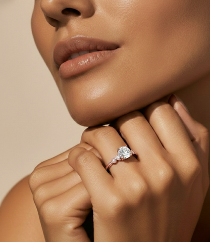 1.21 Carat Handcrafted Round Cut Lab Grown Diamond Ring With 14k solid gold Accent Ring for her - HIGHCARAT DIAMONDS #wearthelook