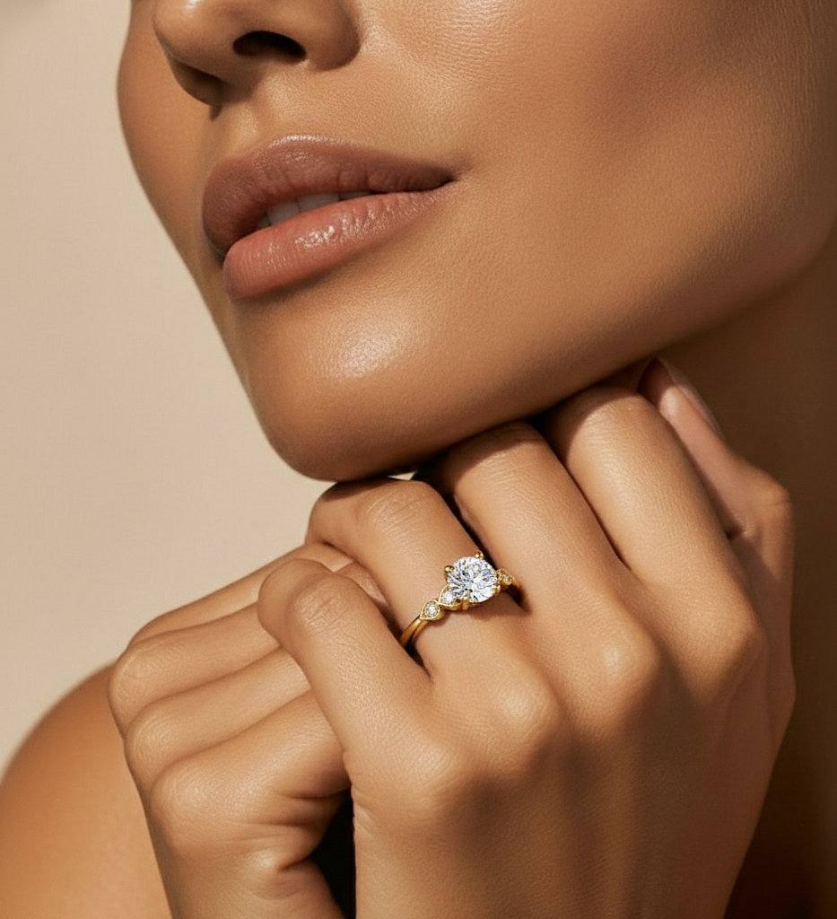 1.21 Carat Handcrafted Round Cut Lab Grown Diamond Ring With 14k solid gold Accent Ring for her - HIGHCARAT DIAMONDS #wearthelook