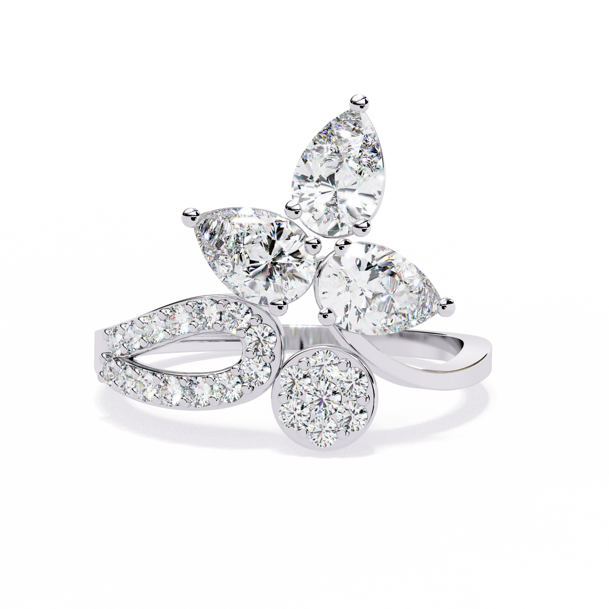 1.21Ct Pear And Round Cut Lab Grown Diamond  Antique Delicate Vintage Party Wear Ring For Women's - HIGHCARAT DIAMONDS