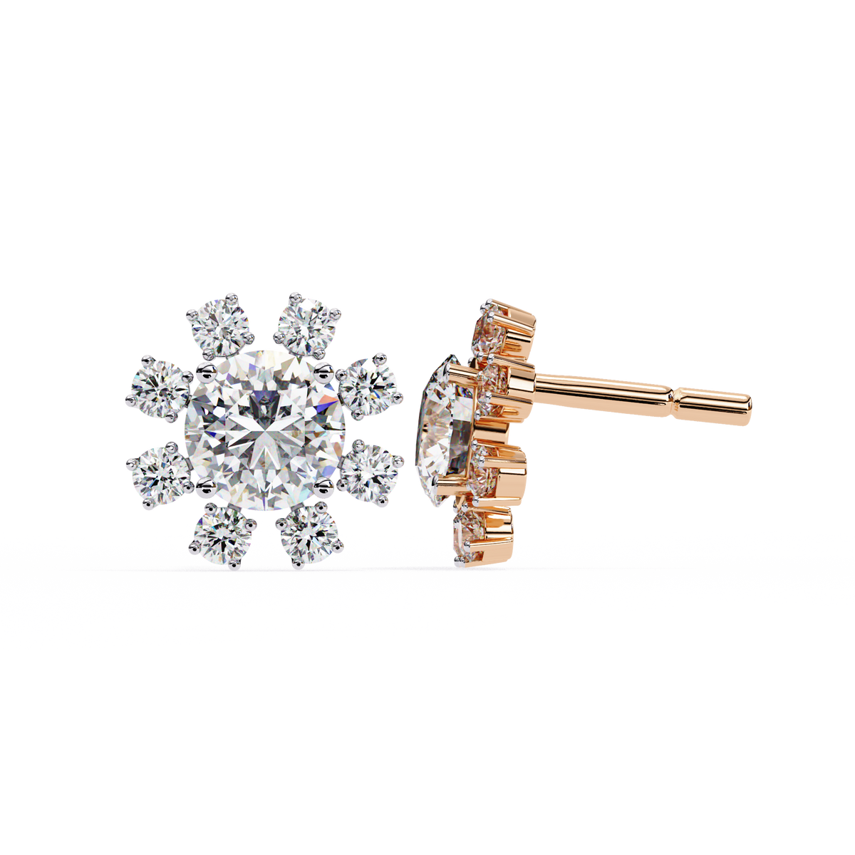 1.22 Ct Round Diamond Flower Earrings Close-Up Detail