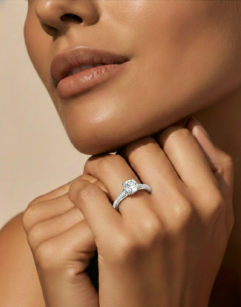 1.26 CT Lab grown  Round Diamond Ring For Wedding, Center Diamond With Accent Detailing Perfect Gift For Her - HIGHCARAT DIAMONDS #wearthelook