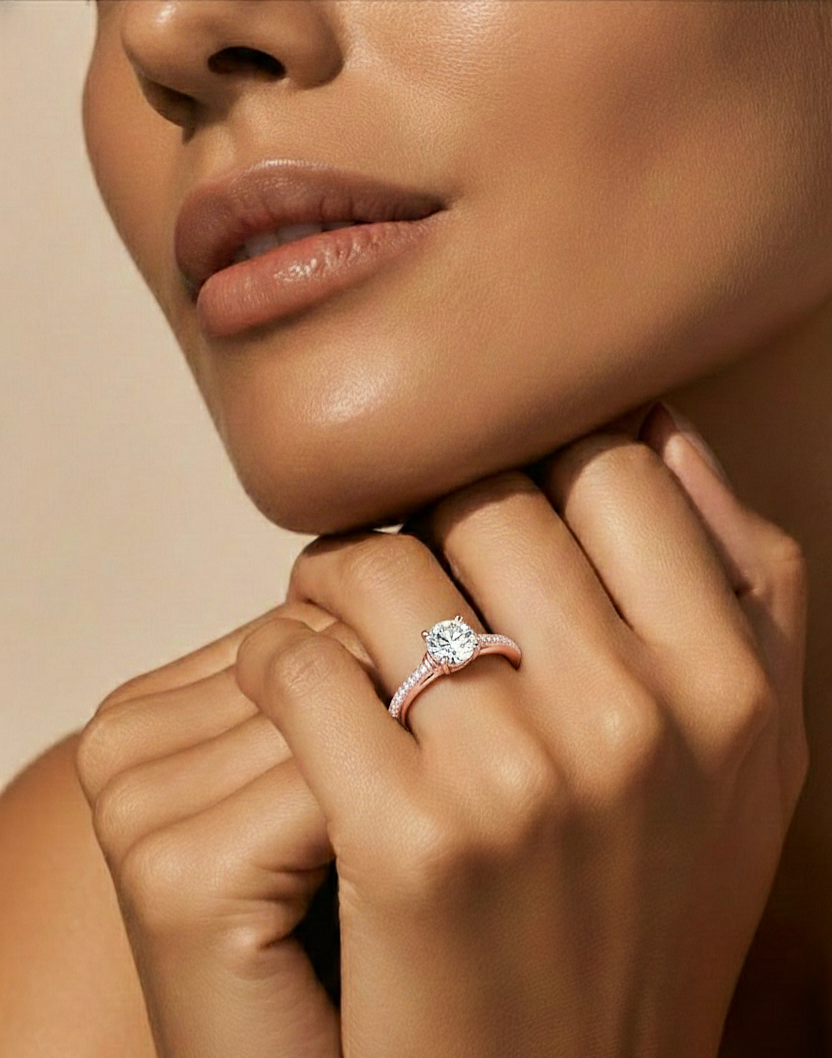 1.26 CT Lab grown  Round Diamond Ring For Wedding, Center Diamond With Accent Detailing Perfect Gift For Her - HIGHCARAT DIAMONDS #wearthelook