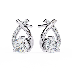 Pear and Round Cut Diamond Stud Earrings Close-Up Detail