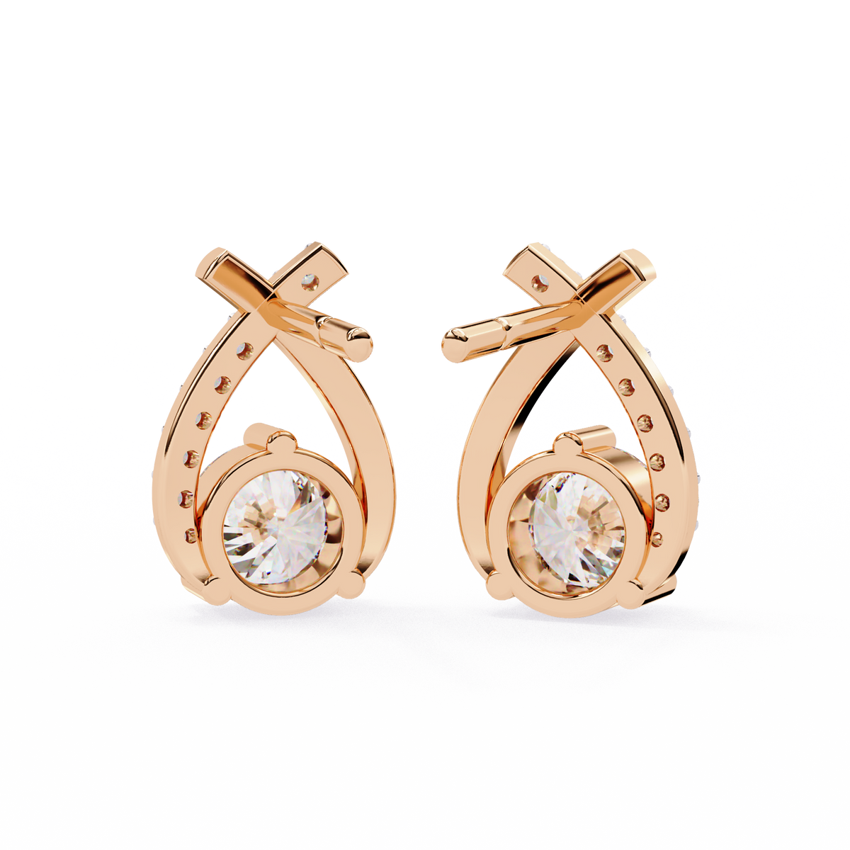 Lab Grown Pear and Round Cut Diamond Earrings Angled Perspective