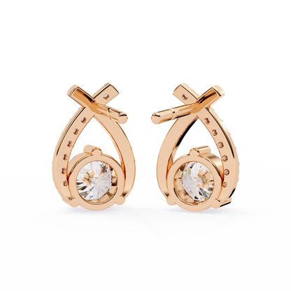 Lab Grown Pear and Round Cut Diamond Earrings Angled Perspective