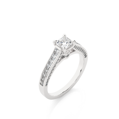1.28 Carat Princess Cut Lab grown Diamond 10K/14K/18K Wedding Ring, Round Cut Side Stone Lab grown diamond  For Her - HIGHCARAT DIAMONDS
