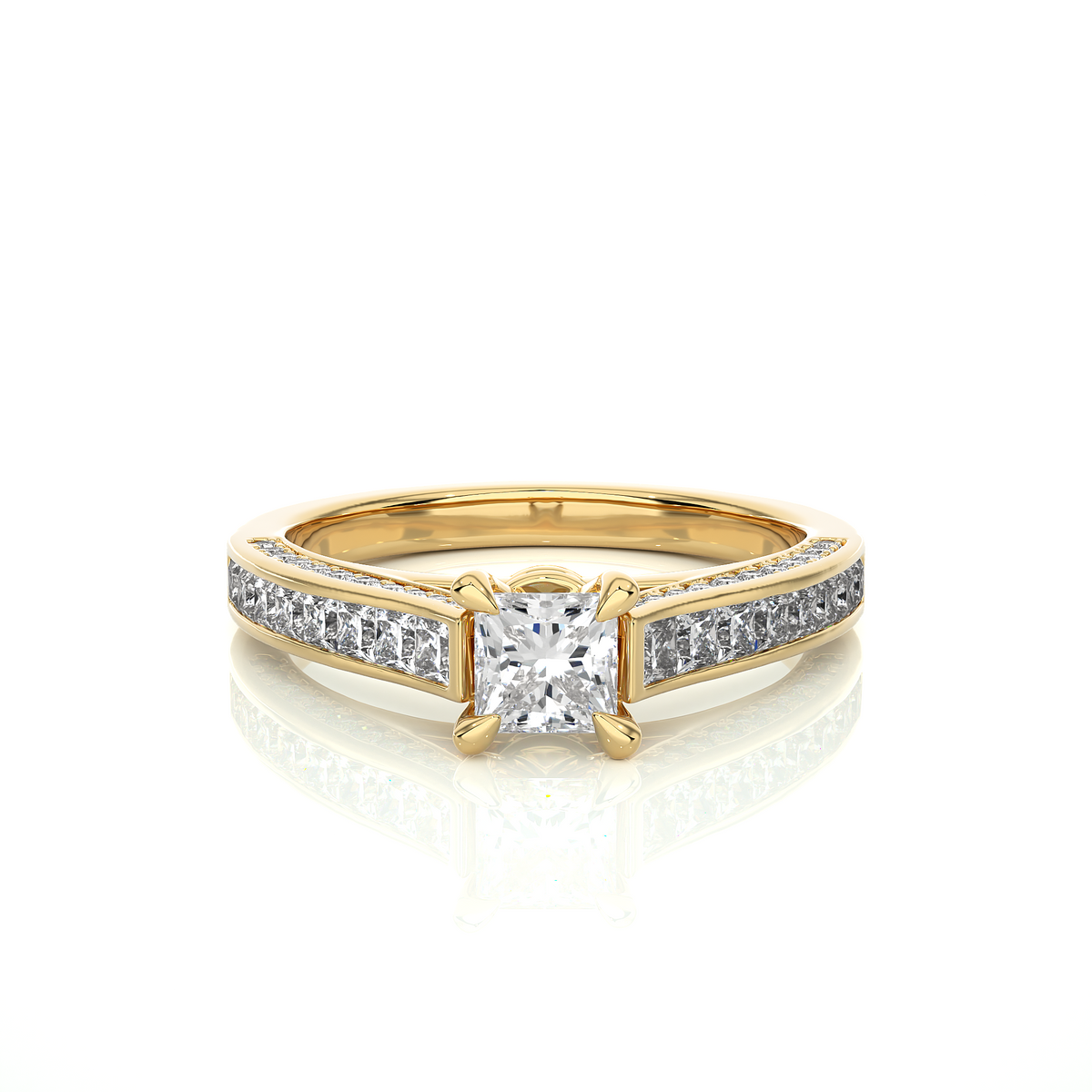 1.28 Carat Princess Cut Lab grown Diamond 10K/14K/18K Wedding Ring, Round Cut Side Stone Lab grown diamond  For Her - HIGHCARAT DIAMONDS