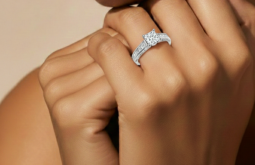 1.28 Carat Princess Cut Lab grown Diamond 10K/14K/18K Wedding Ring, Round Cut Side Stone Lab grown diamond  For Her - HIGHCARAT DIAMONDS #wearthelook