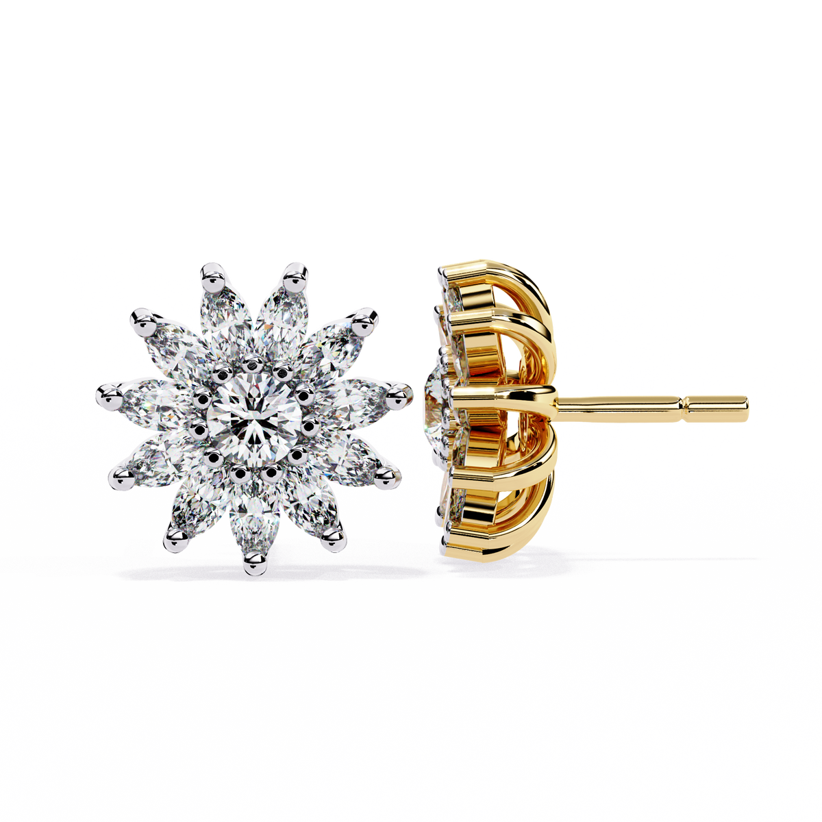 1.31 Ct Marquise and Round Cut Lab Grown Diamond Flower Earrings Front View