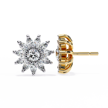 1.31 Ct Marquise and Round Cut Lab Grown Diamond Flower Earrings Front View
