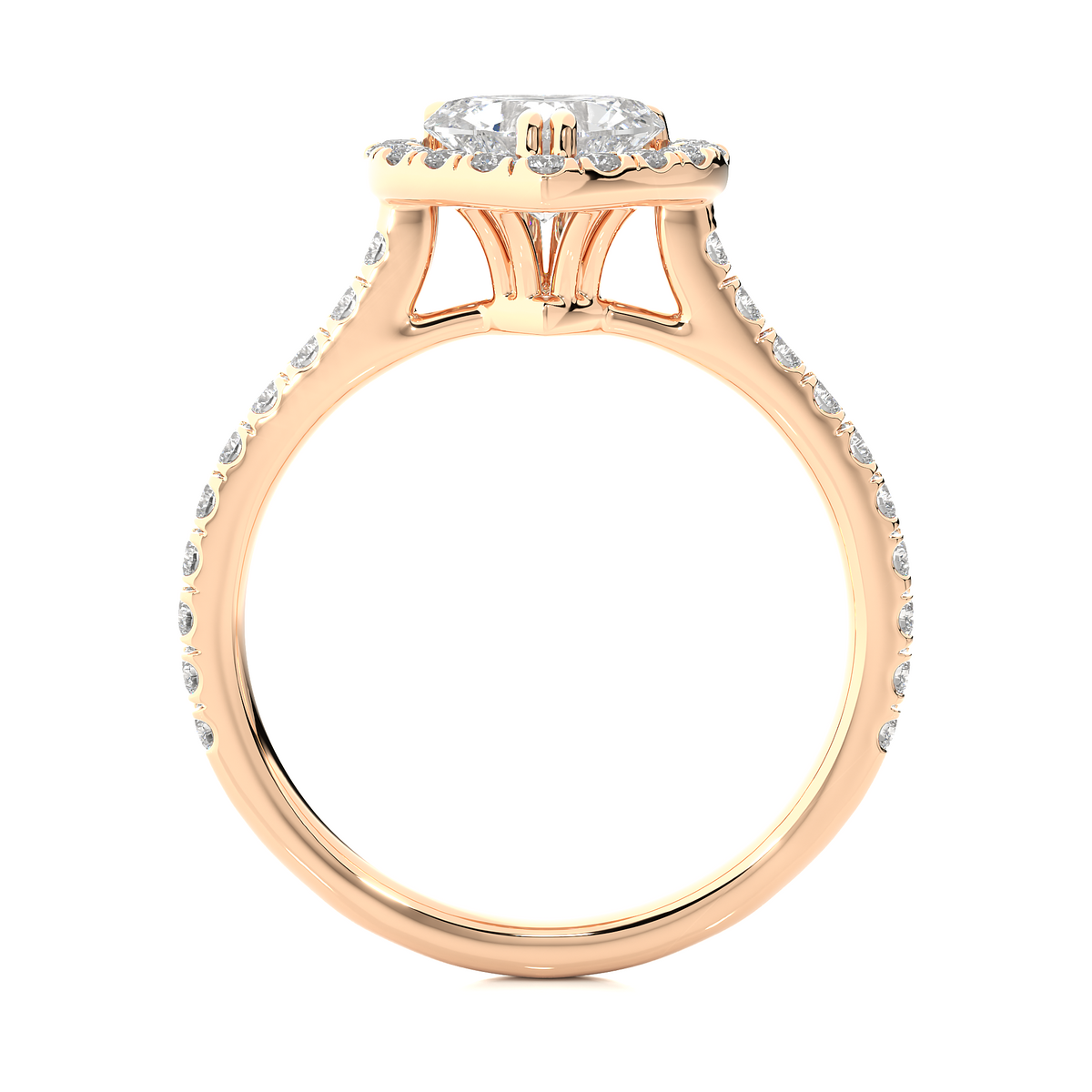 1.33 Carat Heart Cut Lab Grown Diamond 14K Solid Rose Gold and Pave and Side Stones, Custom Jewelry Gift - HIGHCARAT DIAMONDS