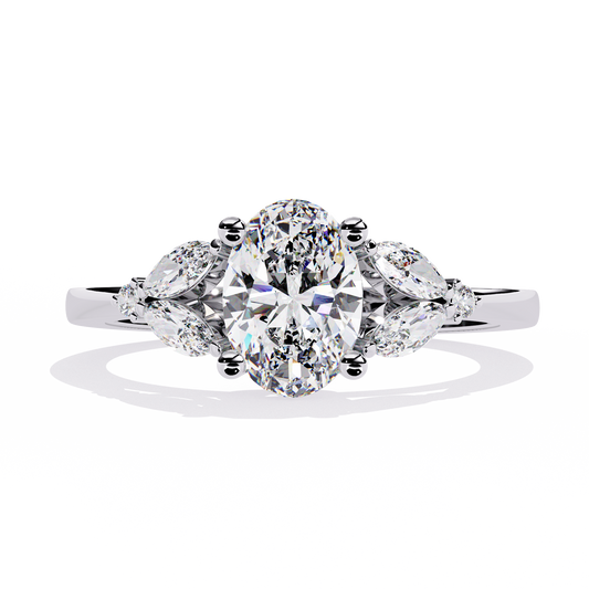 1.37Ct Oval, Marquise and Round Cut Lab Grown Triple Diamond Art Deco Delicate Vintage Stackable Ring - HIGHCARAT DIAMONDS