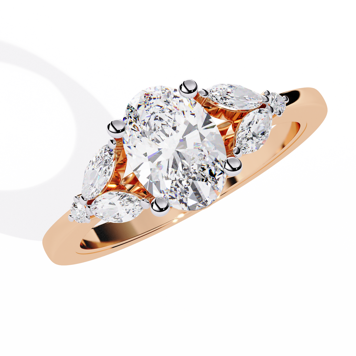 1.37Ct Oval, Marquise and Round Cut Lab Grown Triple Diamond Art Deco Delicate Vintage Stackable Ring - HIGHCARAT DIAMONDS