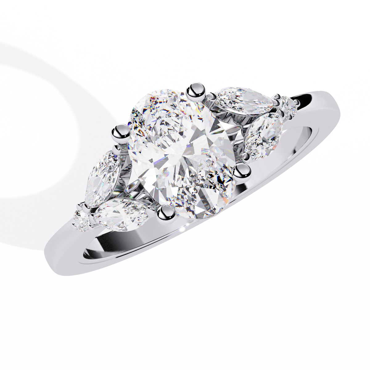1.37Ct Oval, Marquise and Round Cut Lab Grown Triple Diamond Art Deco Delicate Vintage Stackable Ring - HIGHCARAT DIAMONDS