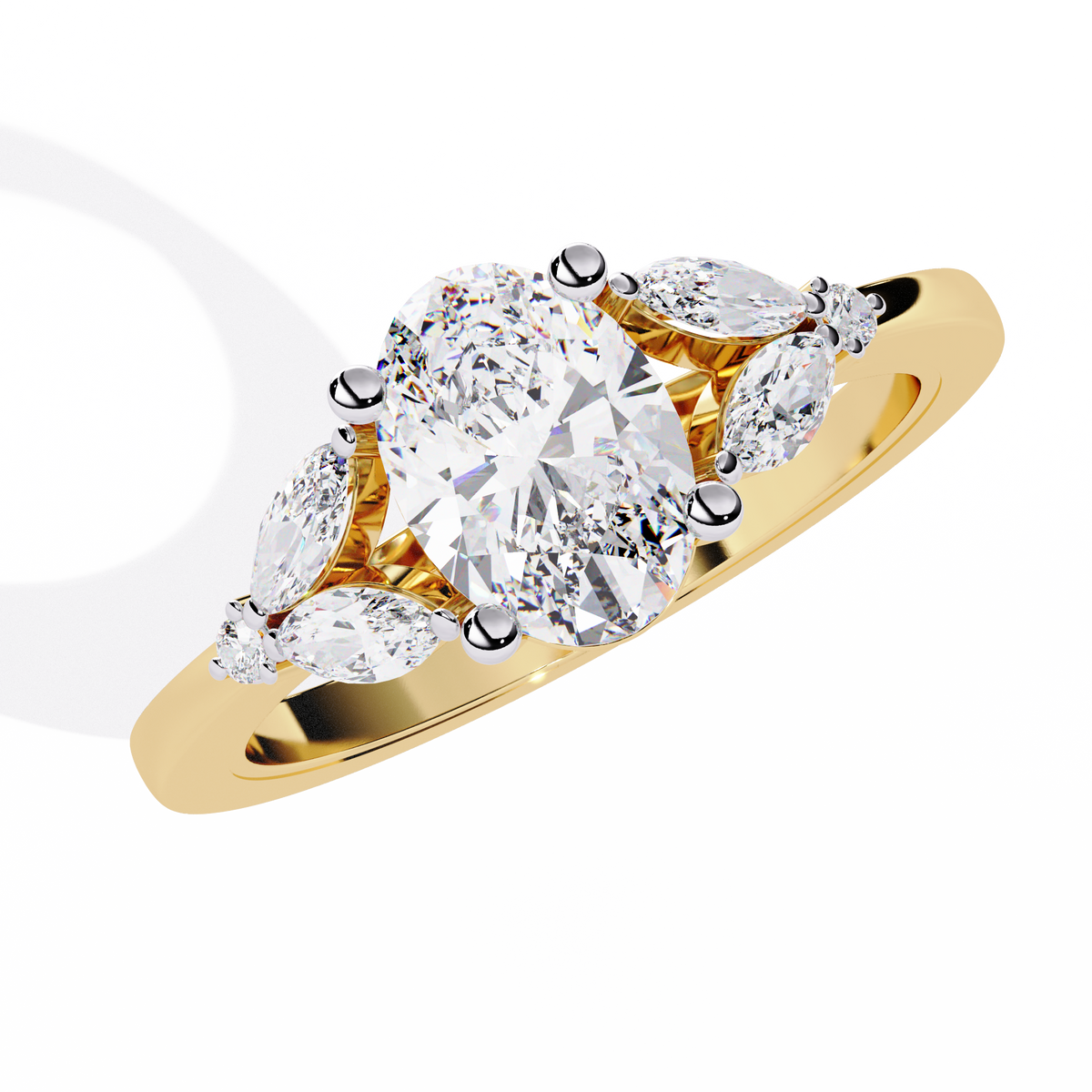 1.37Ct Oval, Marquise and Round Cut Lab Grown Triple Diamond Art Deco Delicate Vintage Stackable Ring - HIGHCARAT DIAMONDS