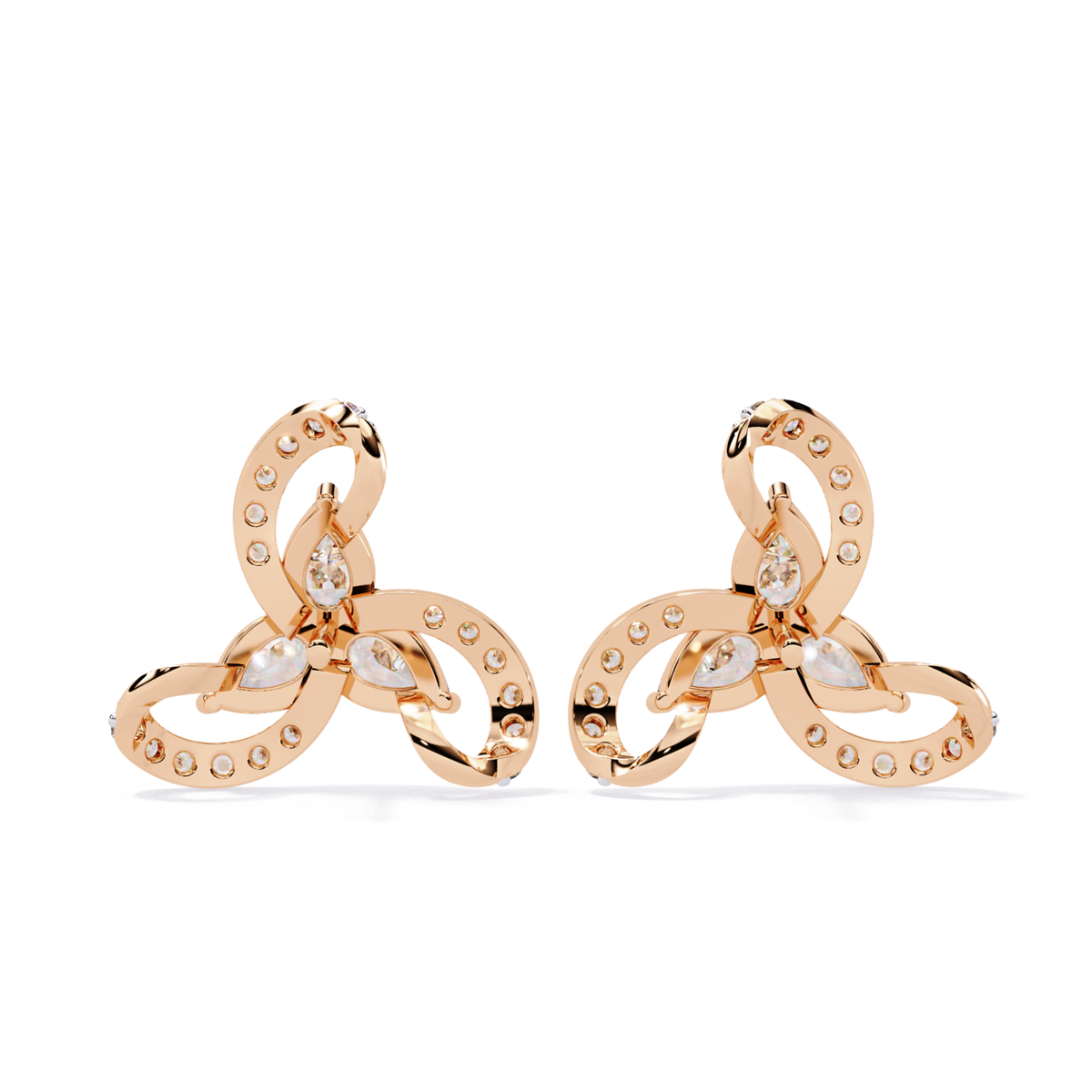 Pear and Round Cut Diamond Earrings Top View Showing Facets