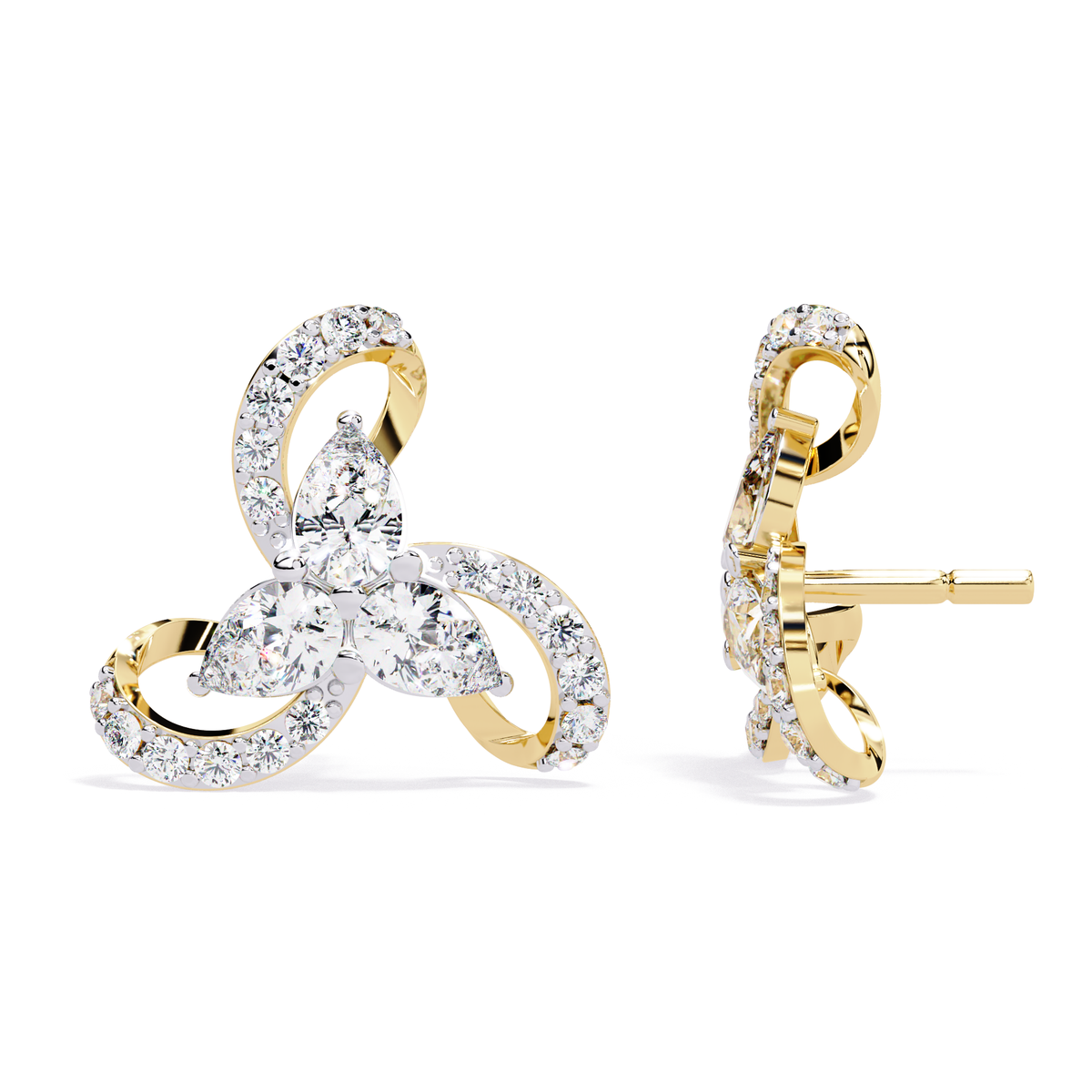 Lab Grown Pear and Round Diamond Earrings Angled Perspective