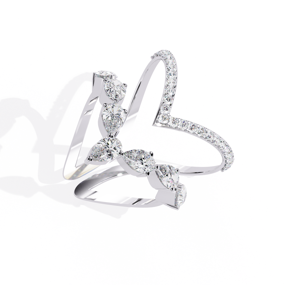 1.42Ct Pear And Round Cut Diamond Antique Inspired Two Row Cluster Vintage Classic Engagement Ring - HIGHCARAT DIAMONDS