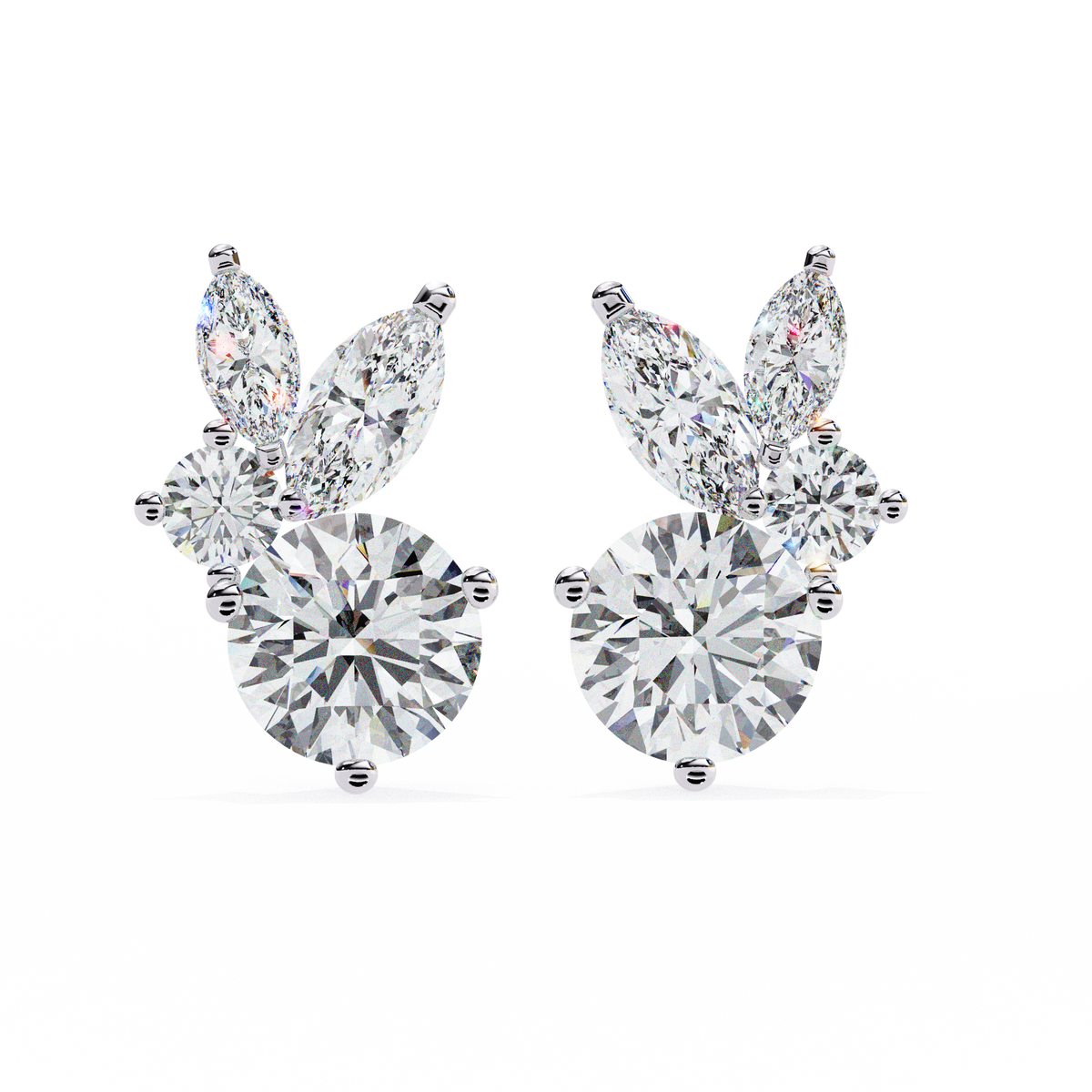 1.43Ct Round And Marquise Cut Diamond Unique Elegant Prong Set Cluster Stunning Dainty Stud Earring For Women's - HIGHCARAT DIAMONDS