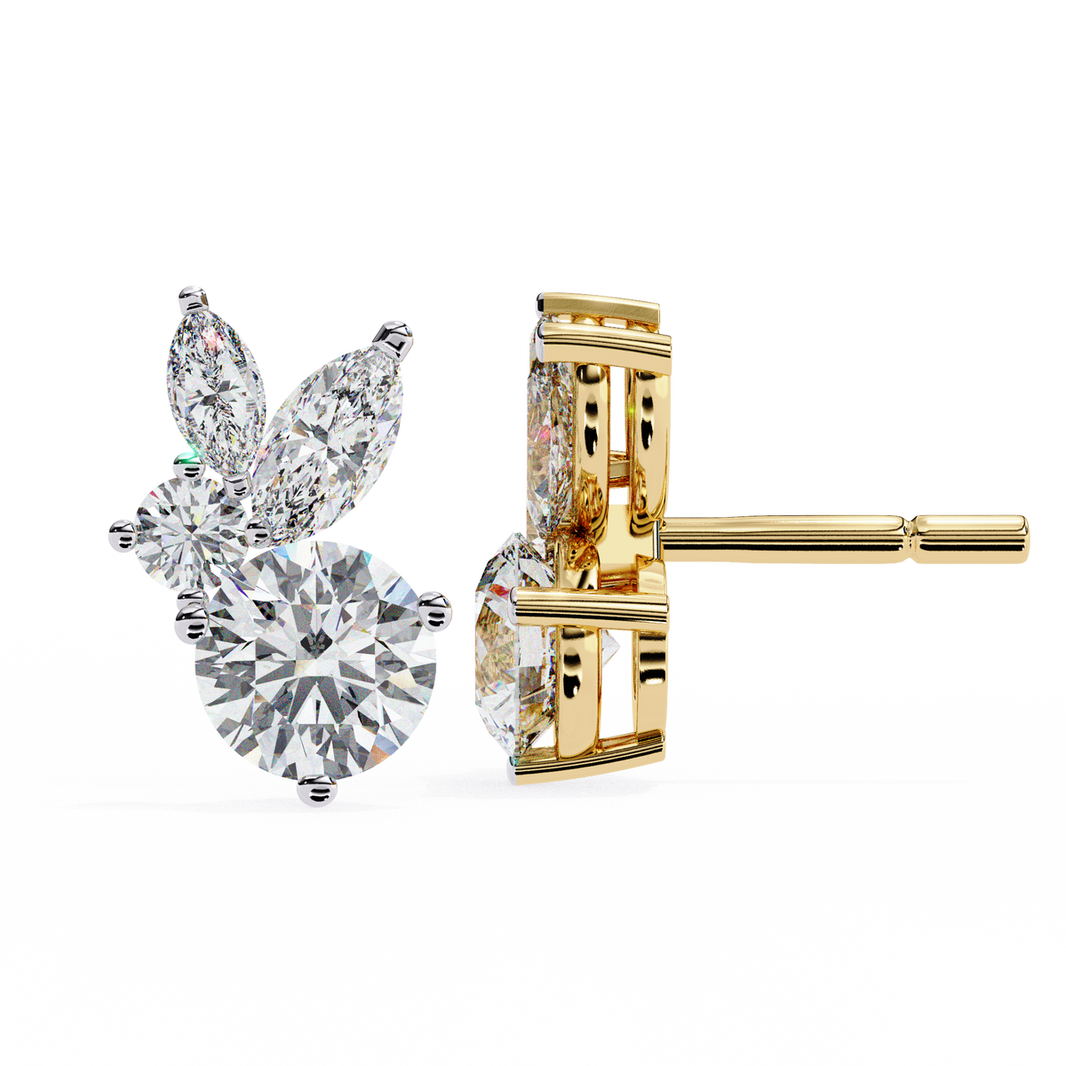 1.43Ct Round And Marquise Cut Diamond Unique Elegant Prong Set Cluster Stunning Dainty Stud Earring For Women's - HIGHCARAT DIAMONDS