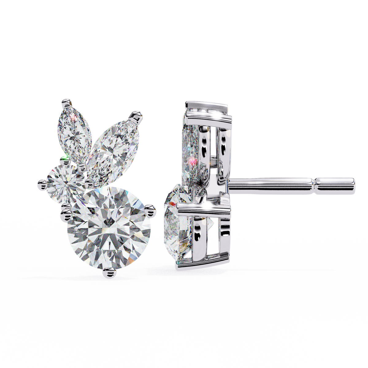 1.43Ct Round And Marquise Cut Diamond Unique Elegant Prong Set Cluster Stunning Dainty Stud Earring For Women's - HIGHCARAT DIAMONDS