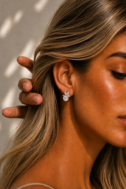 1.43Ct Round And Marquise Cut Diamond Unique Elegant Prong Set Cluster Stunning Dainty Stud Earring For Women's - HIGHCARAT DIAMONDS #wearthelook