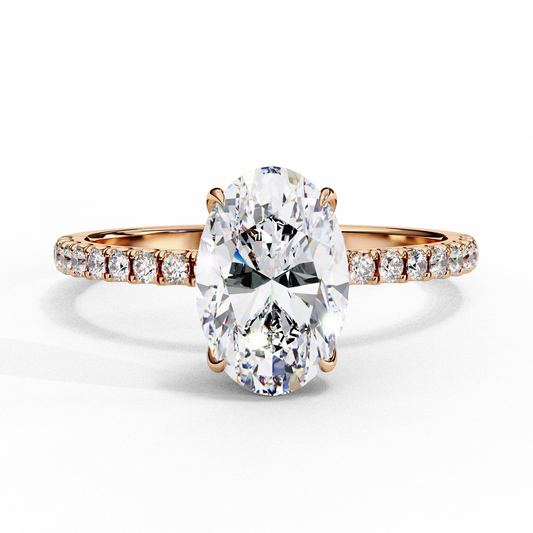 1.44 Ct Oval & Round Cut  Lab Grown Stunning Pave Set Solitaire Ring Dainty Women's Jewelry - HIGHCARAT DIAMONDS